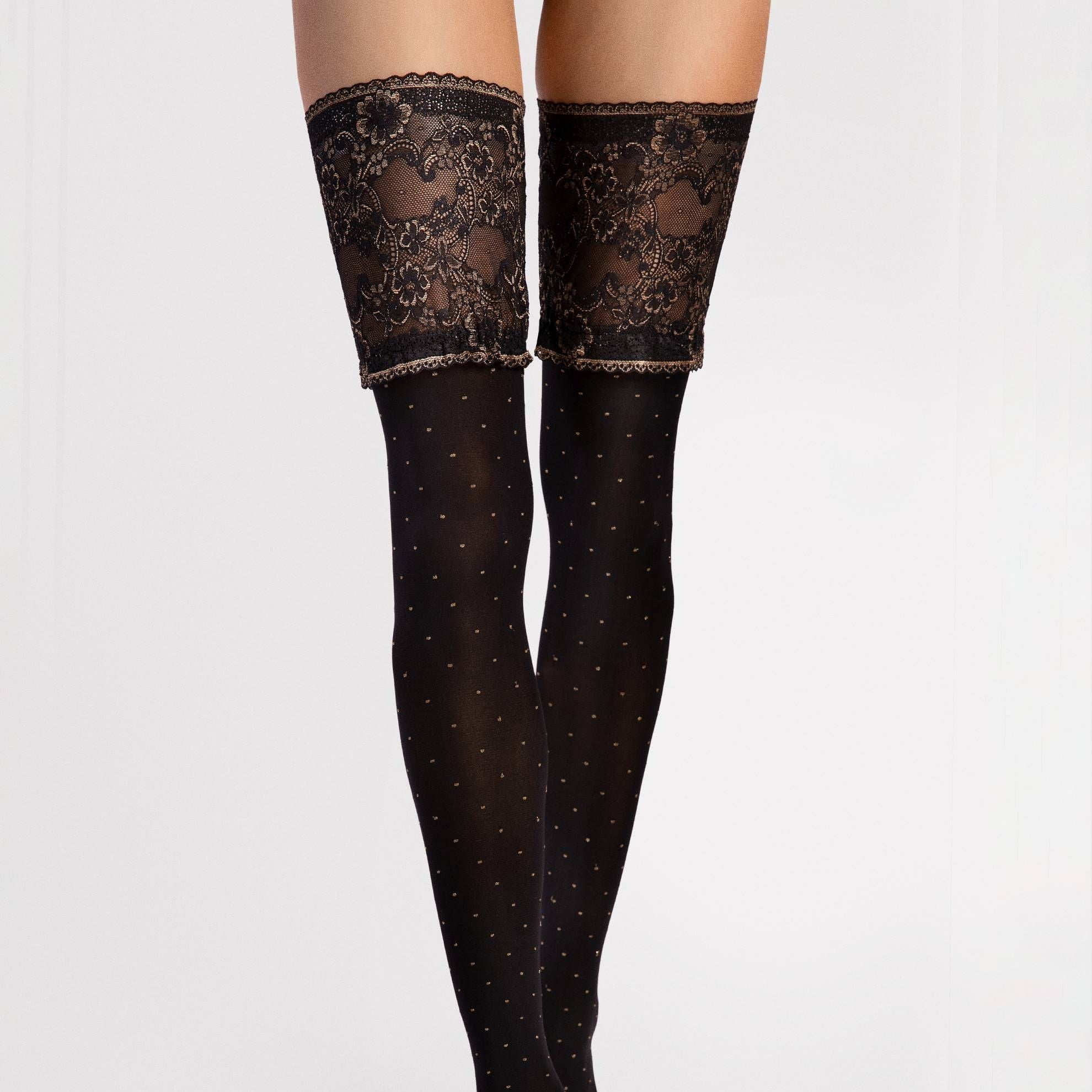 Fiore Notte 40 den – Elegant Hold-Ups with Lace & Polka Dots - www.Shopthatapp.com