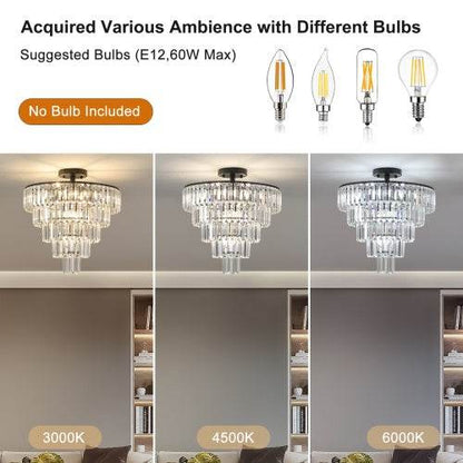 Large Black Crystal Chandelier, Contemporary Style Chandelier, Dining Room, Living Room, Bedroom - Bulb Not Included - www.Shopthatapp.com