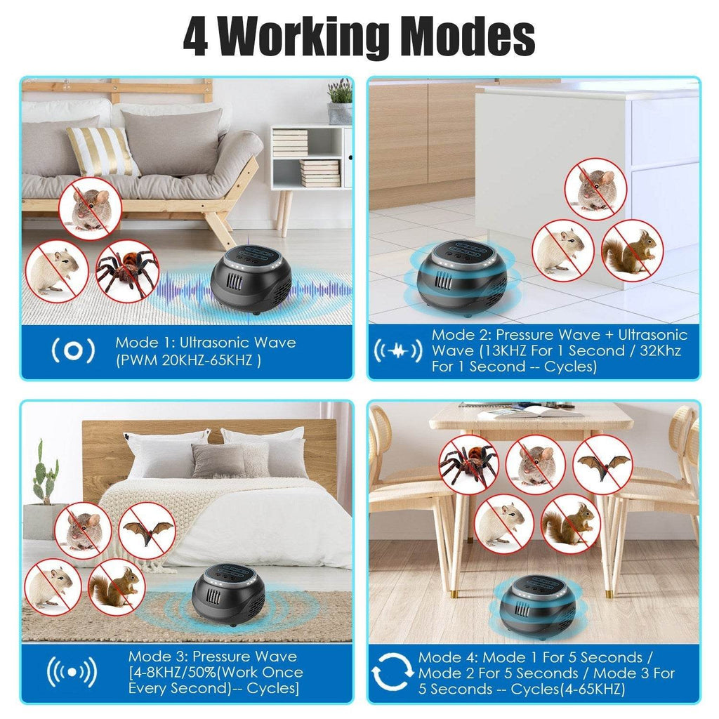 1Pc Ultrasonic Rodent Chaser Rat Repellent Pest Driver Mouse Control Squirrel Repeller With 4 Modes 4-65KHz Strobe Light 4 Timer 1292sq.ft. Coverage For Rodent Mouse Rats Squirrels Bats - www.Shopthatapp.com