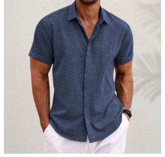 Men's Solid Color Loose Linen Short-sleeved shirt - www.Shopthatapp.com