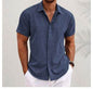 Men's Solid Color Loose Linen Short-sleeved shirt - www.Shopthatapp.com
