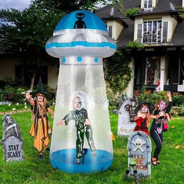 8.8 FT Halloween Inflatable UFO Yard Decoration, Fun Tall Blow Up Yard Decor With Built-in LED Lights And Stand Inside Design For Holiday Party Yard Lawn Garden Decor Indoor Outdoor - www.Shopthatapp.com