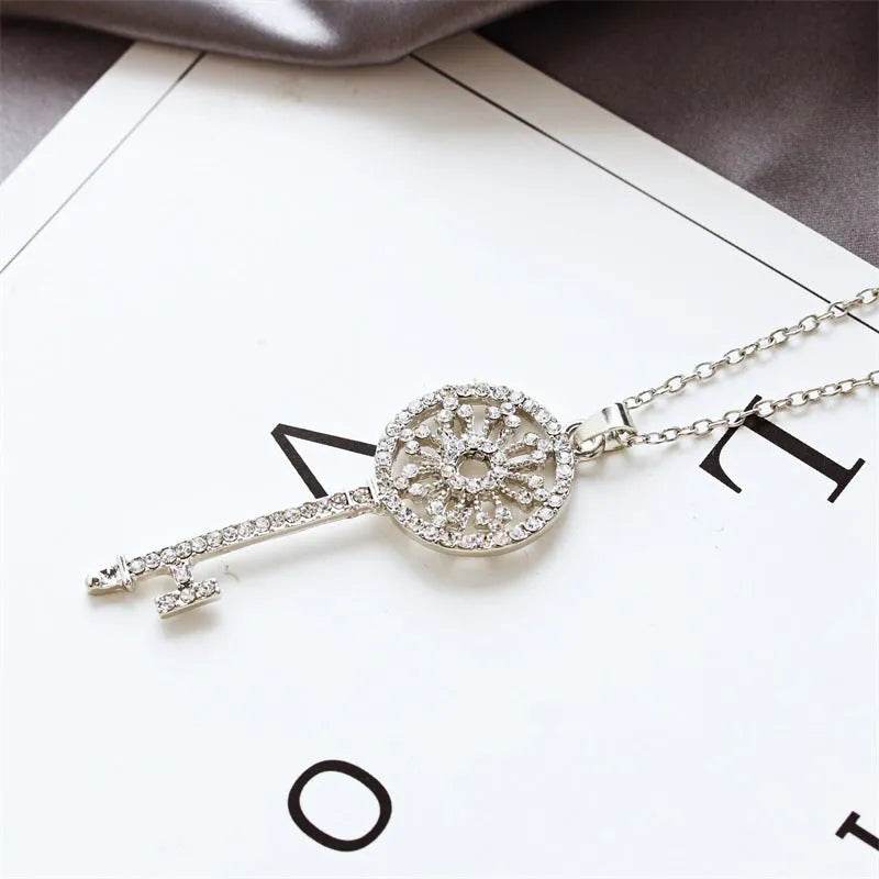 Diamond Garland Key Necklace For Women Reel Chain - www.Shopthatapp.com