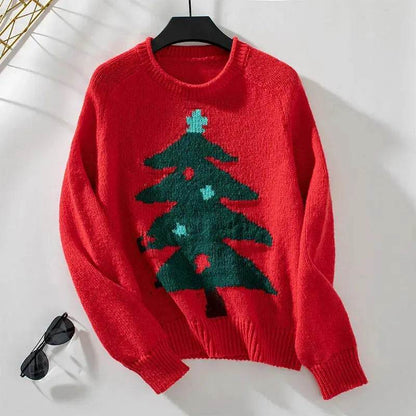 Christmas Tree Pullover Women's Round Neck Loose Sweater - www.Shopthatapp.com