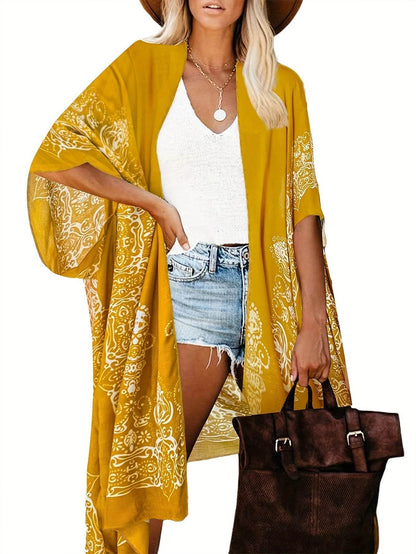 Spring Summer Printed Sun Protection Beach Kimono Cardigan Blouse top Women - www.Shopthatapp.com