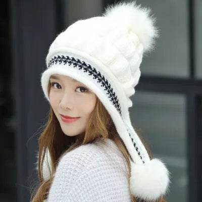 Women Cozy Knit Fleece-Feel Beanie With Ear Flaps Winter Hat Perfect For Skiing & Outdoor Activities - www.Shopthatapp.com