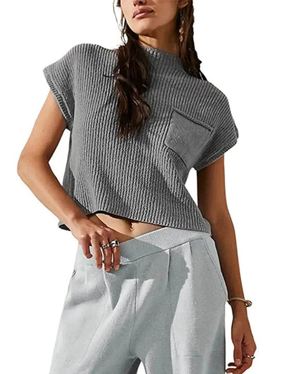 Women Knitted short Sleeve Pullover Tops for women - www.Shopthatapp.com