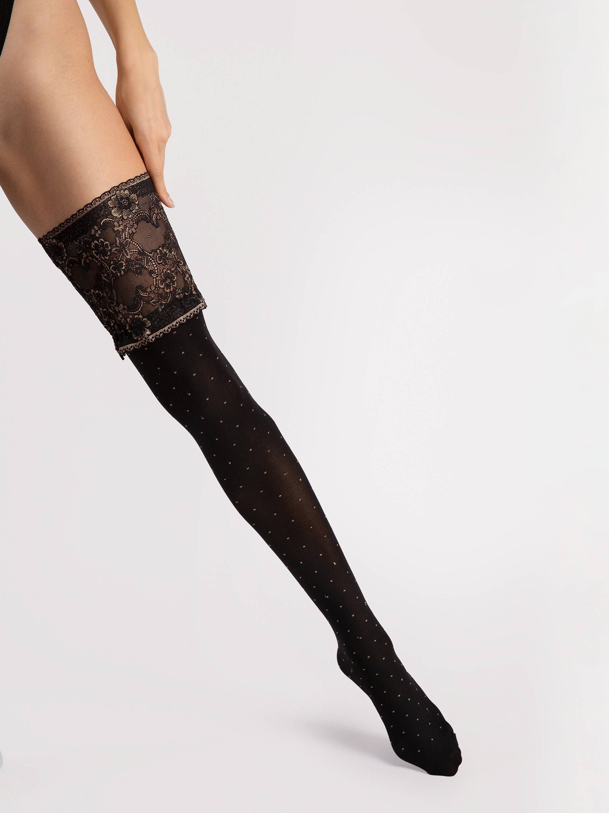 Fiore Notte 40 den – Elegant Hold-Ups with Lace & Polka Dots - www.Shopthatapp.com