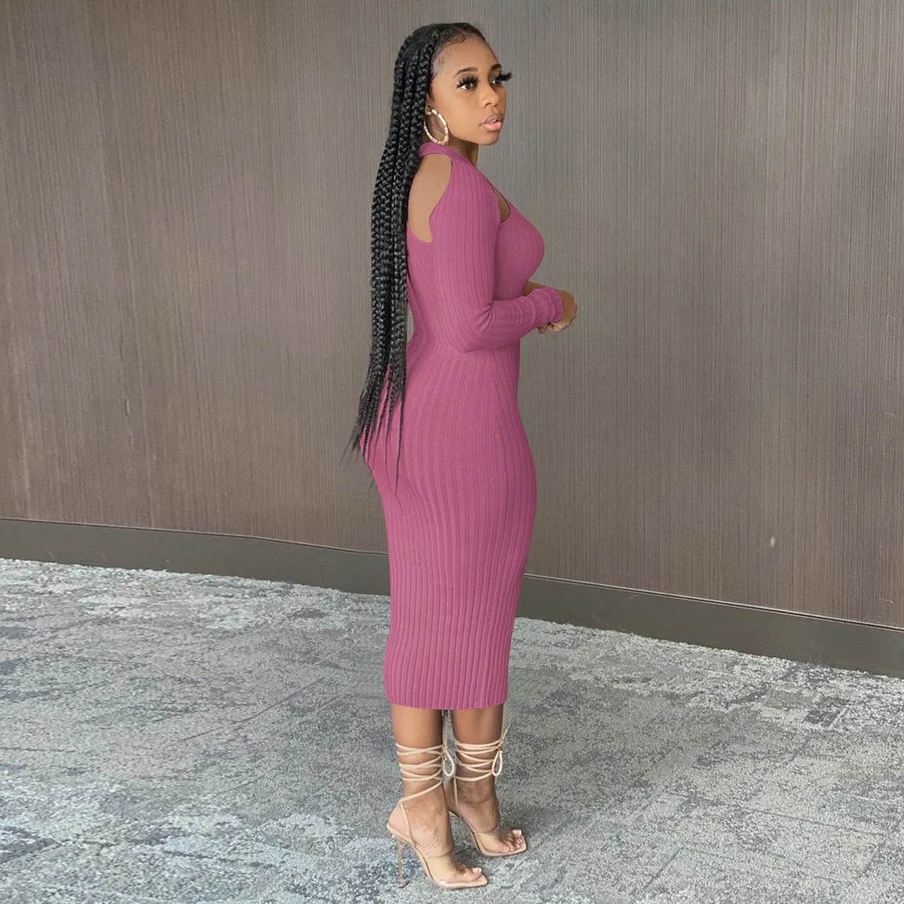 Chic V-neck Long Sleeve  Midi  Party Club Bodycon Pencil Dress - www.Shopthatapp.com