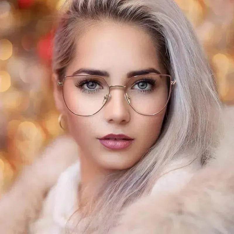 Women's Plate Anti-Blue Light Glasses Fashion Metal Large Frame - www.Shopthatapp.com