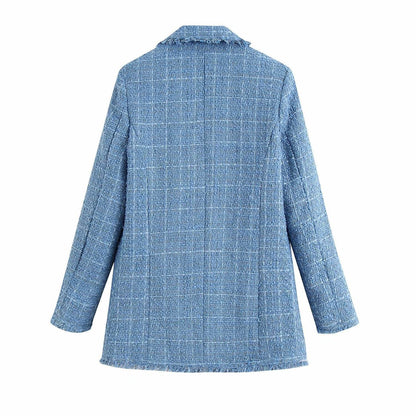 Retro loose suit tweed women's blazer jacket casual women streetwear - www.Shopthatapp.com