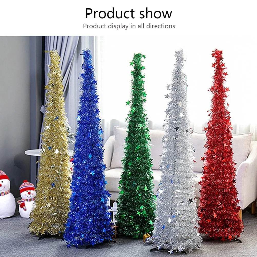 Artificial Tinsel Up Christmas Tree With Stand Gorgeous Collapsible Artificial Christmas Tree For Christmas Decorations - www.Shopthatapp.com