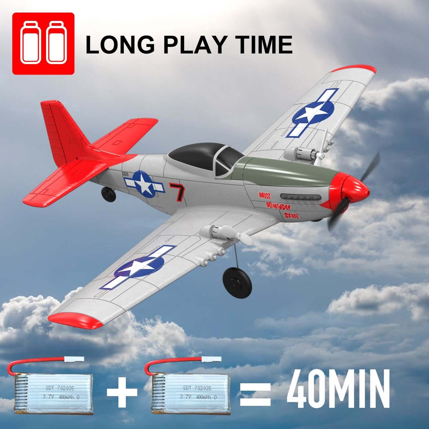 Mustang P51D 2CH Beginner RC Airplane with Gyro Stabilizer for Kids - www.Shopthatapp.com