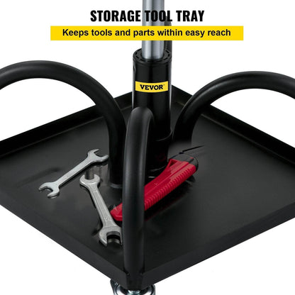 Rolling Garage Stool, 300LBS Capacity, Adjustable Height From 15.7 In To 20.5 In, Mechanic Seat With 360-degree Swivel Wheels And Tool Tray, For Workshop, Auto Repair Shop, Black - www.Shopthatapp.com