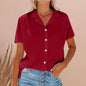 Spring Summer Lapel Cotton And Linen Casual short sleeve Shirt For Women - www.Shopthatapp.com