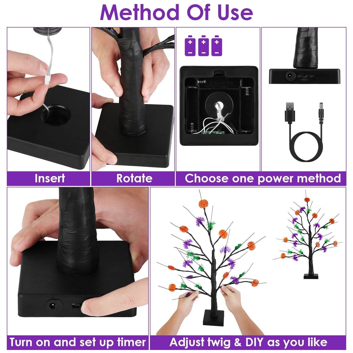 2Pack 1.97FT Lighted Halloween Trees Halloween Indoor Decorations Black Halloween Tree Lights With Timer Adjustable Twigs For Tabletop Party - www.Shopthatapp.com