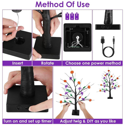 2Pack 1.97FT Lighted Halloween Trees Halloween Indoor Decorations Black Halloween Tree Lights With Timer Adjustable Twigs For Tabletop Party - www.Shopthatapp.com
