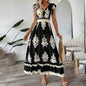 Women's Summer Flowy Maxi Dress Casual Cap Sleeve V Neck Smocked Waist Beach Sundress - www.Shopthatapp.com
