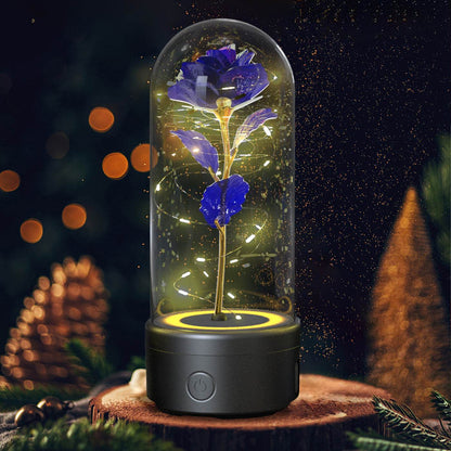 Creative 2 In 1 Rose Flowers LED Light And Bluetooth-compatible Speaker Valentine's Day Gift Rose Luminous Night Light Ornament In Glass Cover - www.Shopthatapp.com