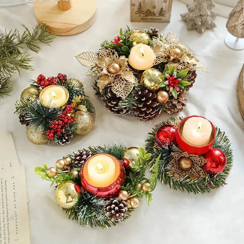 Christmas candle wreath Xmas New Year candle holders decors - www.Shopthatapp.com