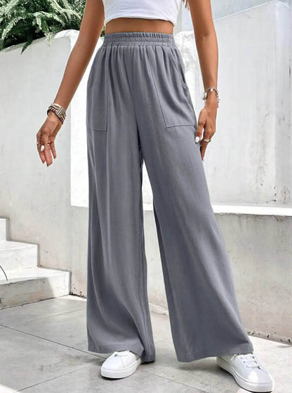Women Middle-waisted Straight-leg Pants Loose Sports Pocket Casual Trousers - www.Shopthatapp.com