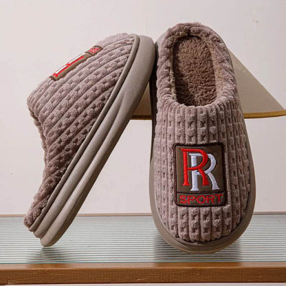 Men's Letter Plush Slippers Winter Warm Non-slip House Shoes Plus Size Indoor Bedroom Floor Home Slipper For Women - www.Shopthatapp.com