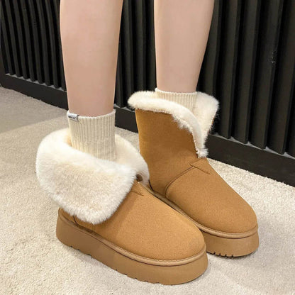 Winter Warm Snow Boots New Fashion Foldable Fleece Cotton Shoes For Women Plus Velvet And Thickened Plush Ankle Boots - www.Shopthatapp.com