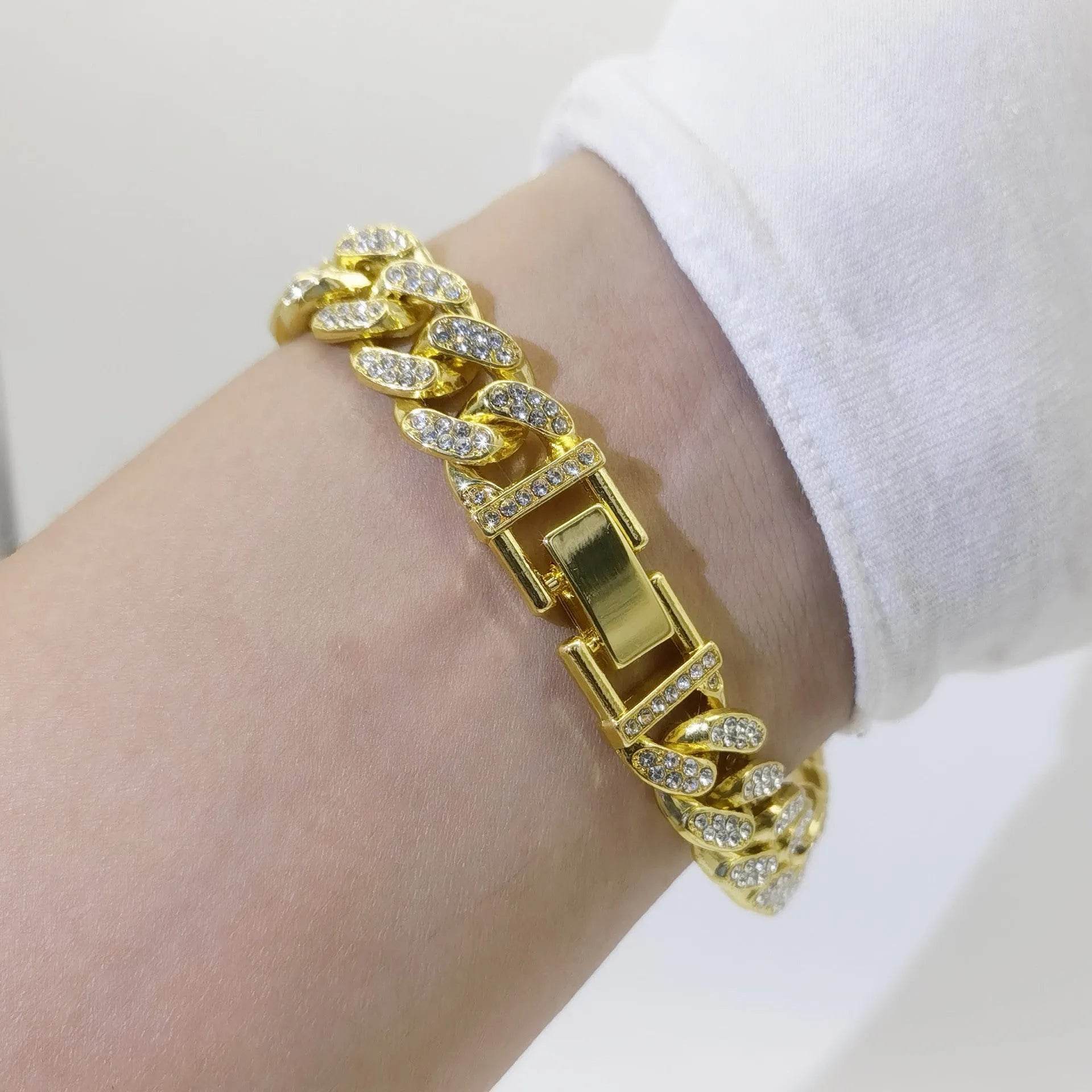 Flat Cuban Link Chain Diamond Bracelet - www.Shopthatapp.com