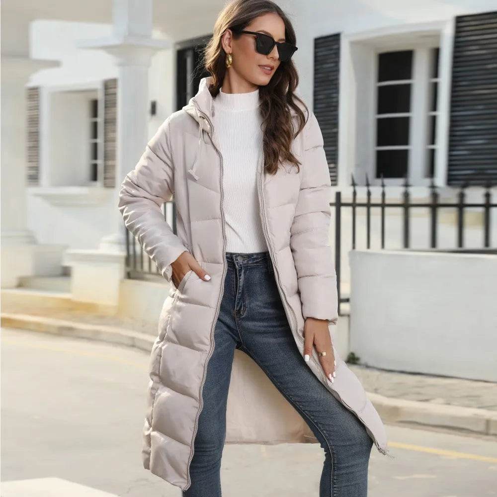 Mid Length Cotton Padded Hoodie Puffer Winter Jacket for women - www.Shopthatapp.com