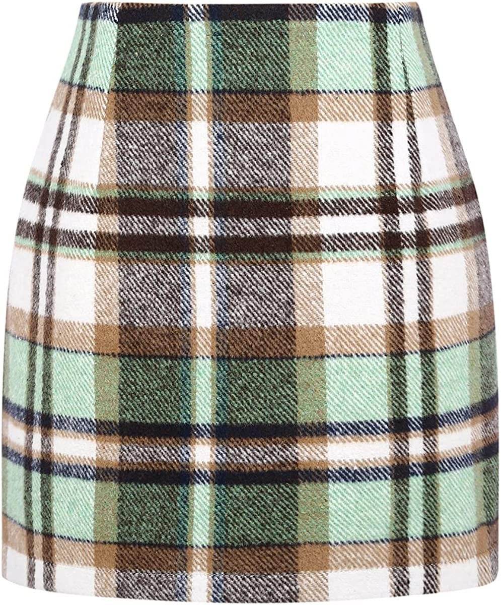 Women's High Waist Plaid Tight Pencil Wool Mini Skirt - www.Shopthatapp.com