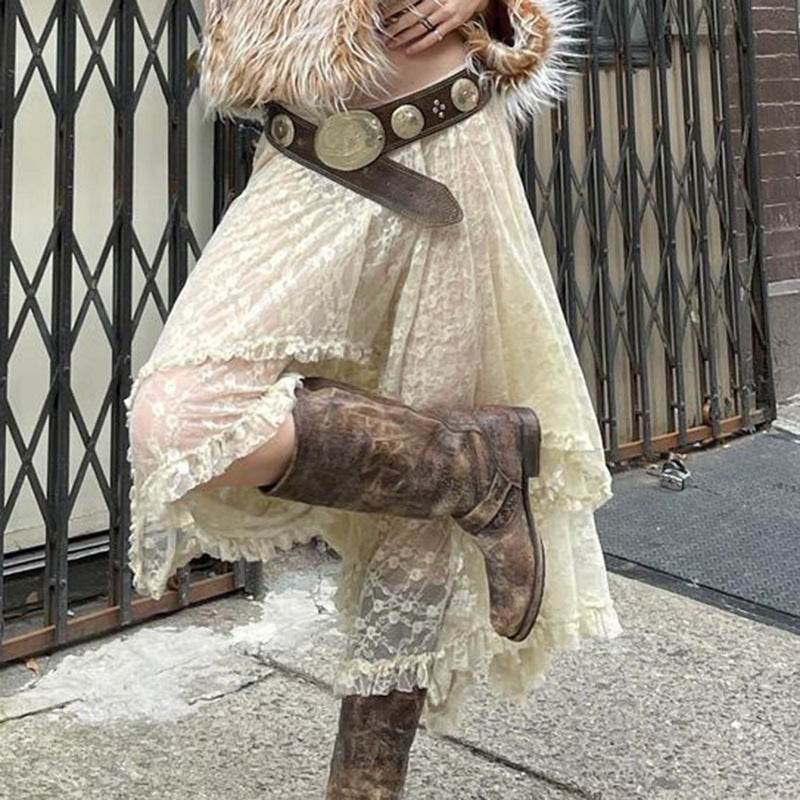 Fashionable Retro Trendy Irregular Midi Lace Skirt - www.Shopthatapp.com