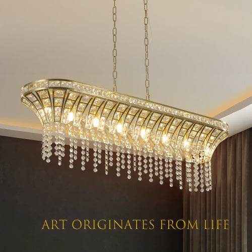 Modern Champagne Gold Kitchen Island Lamp - Oval Crystal Ceiling Chandelier - www.Shopthatapp.com