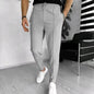 Men's Casual Fashion Waffle High Waist Drawstring Elastic fitted straight leg Pant