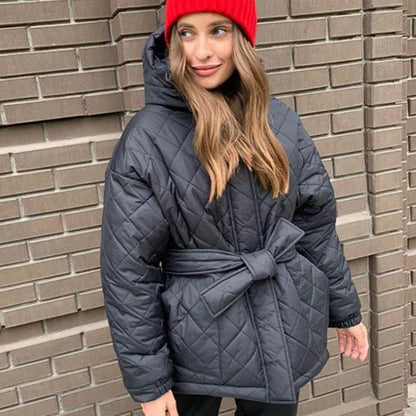 Thermal Jacket Plus Size Tie Down Cotton Winter Hoodie Coat - www.Shopthatapp.com