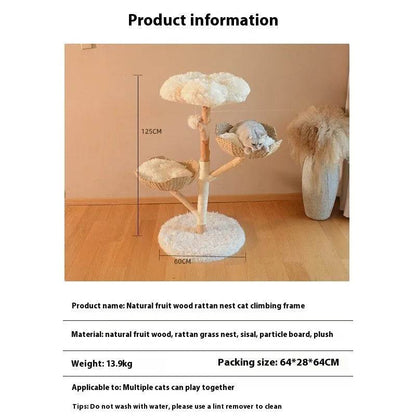 Natural Fruit Tree Cat Climbing Frame Solid Wood Rattan Cat Nest Cat Tree - www.Shopthatapp.com