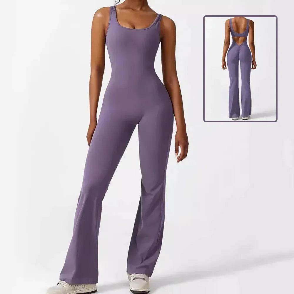 Women Sleeveless Flare Long Pant Yoga Fitness Jumpsuits - www.Shopthatapp.com