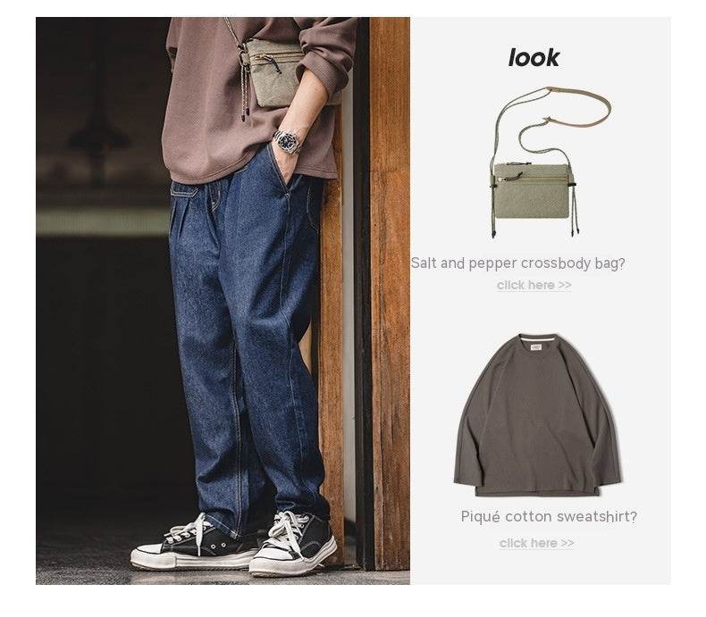 Vintage Denim Washed Elastic Waist Loose Jeans Cityboy Wide Leg Tapered Pants Men - www.Shopthatapp.com