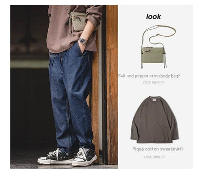 Vintage Denim Washed Elastic Waist Loose Jeans Cityboy Wide Leg Tapered Pants Men - www.Shopthatapp.com