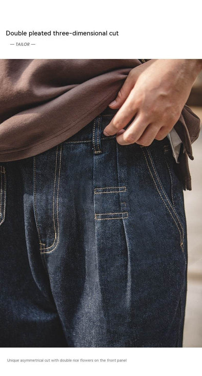 Vintage Denim Washed Elastic Waist Loose Jeans Cityboy Wide Leg Tapered Pants Men - www.Shopthatapp.com