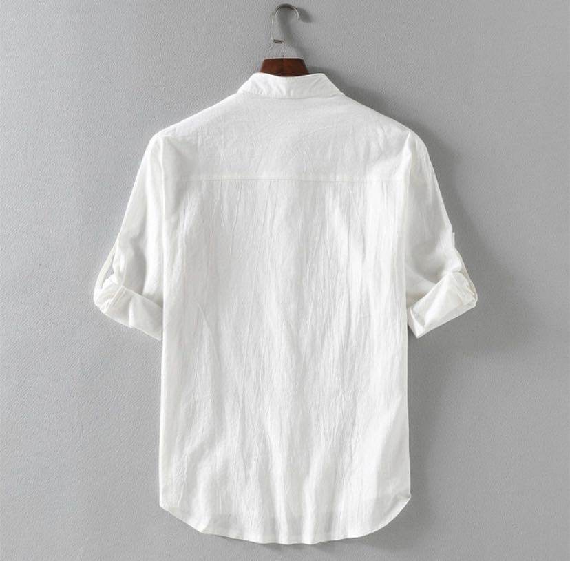 Men's Linen Stand Collar Loose Shirt - www.Shopthatapp.com