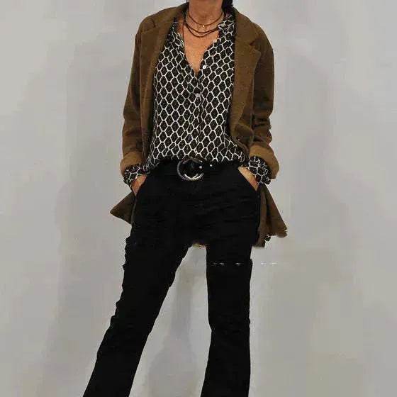 Women's blouse V-neck Long Sleeve Stylish Button down Blouse shirt - www.Shopthatapp.com