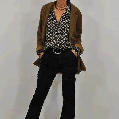 Women's blouse V-neck Long Sleeve Stylish Button down Blouse shirt - www.Shopthatapp.com