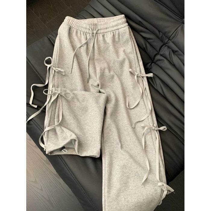 Fashion Vintage Bow lace up Drawstring Wide leg sweat pant for women - www.Shopthatapp.com