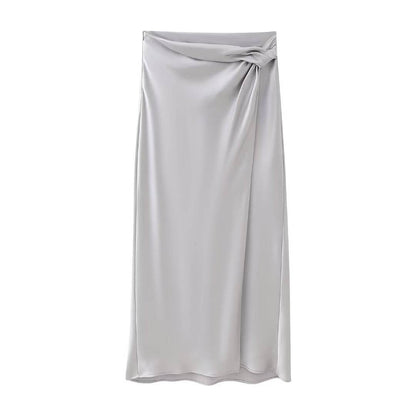 Women's Silk Satin Top Bow Tie Midi Dress - www.Shopthatapp.com