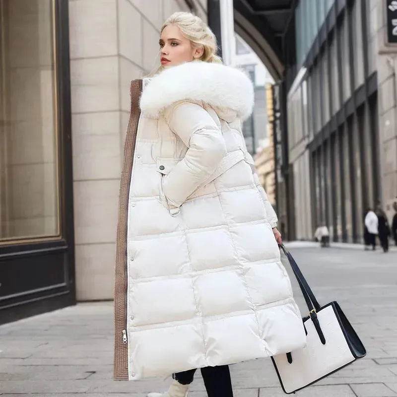 Women's Mid Length Fur Hoodie Winter Jacket Coat - www.Shopthatapp.com