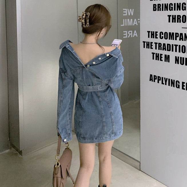 Street Fashion Long sleeve denim Mini Jeans dress - www.Shopthatapp.com