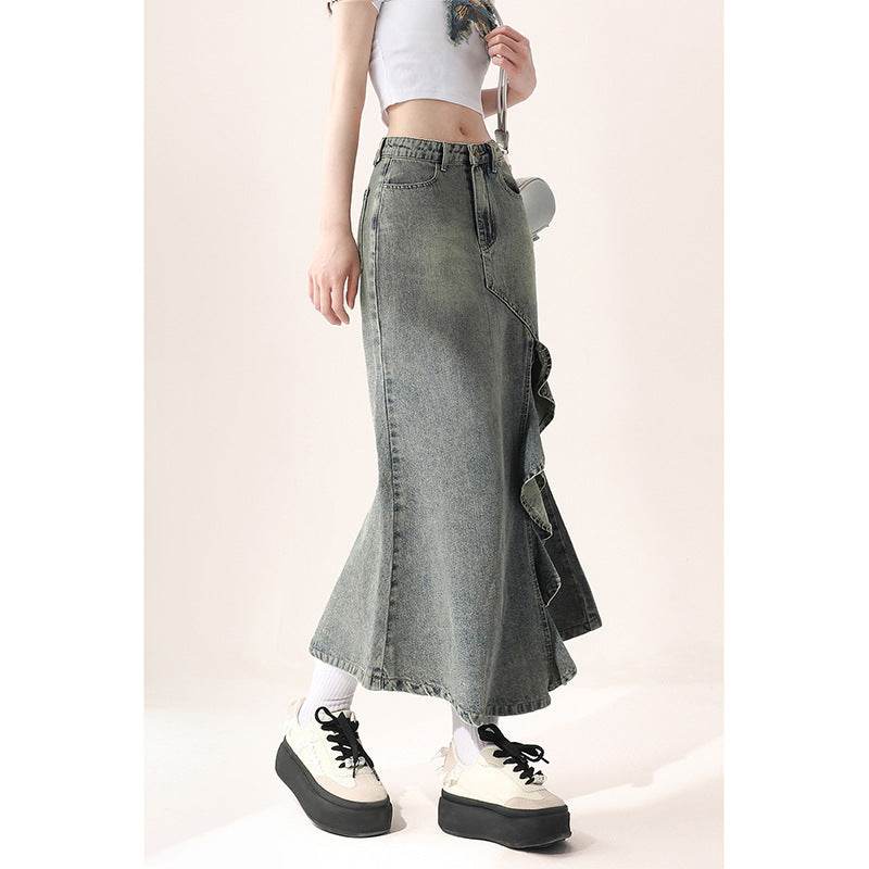 Irregular Half-length Split Denim long Skirt - www.Shopthatapp.com