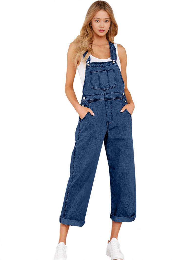 Jeans with Suspender Buttons – Women’s Wide Leg High Waist Denim - www.Shopthatapp.com