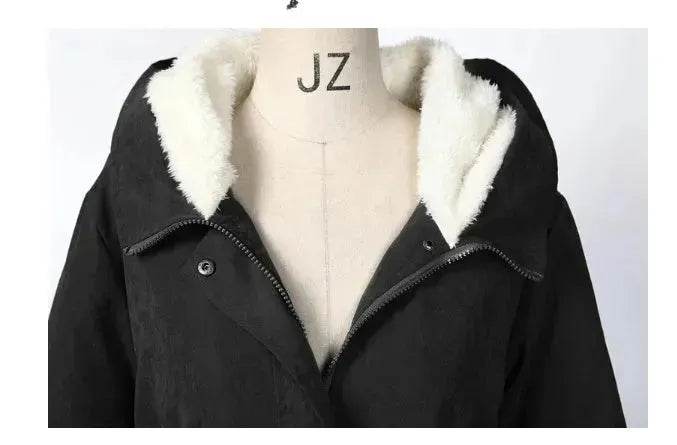 Women Work Hooded collar up Winter Jacket Woolen Lining - www.Shopthatapp.com