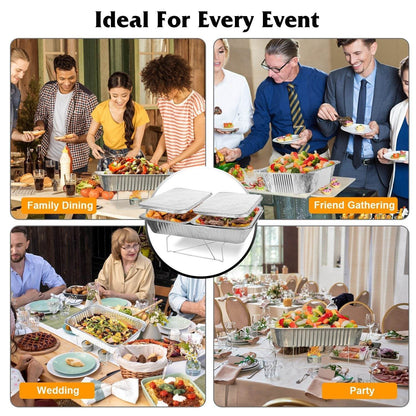 42Pcs Serve 6 Guests Disposable Chafing Dish Buffet Set Chafing Servers With Covers Spoons Forks Tongs Full-Size Pans Food Warmers For Parties Events Catering Supplies With Utensils And Lids - www.Shopthatapp.com